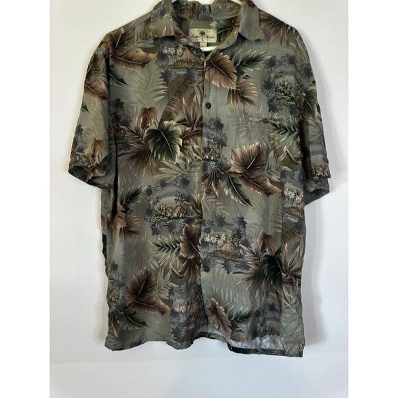 Island Shores Hawaiian Shirt Men’s L Rayon Button Front Tropical Aloha Palm - Picture 1 of 4